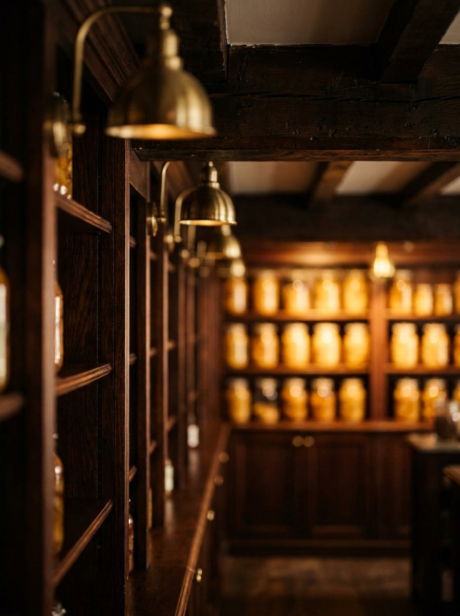Premium delicatessen shelves in warm light